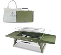 Charmline 34 x 23 cm Petit Barbecue Portable, Gril à Charbon Compact pour 1 à 3 Personnes, Barbecue Charbon de Bois pour le Camping, les Pique-Niques, les Jardins et les Fêtes de Plage, Vert