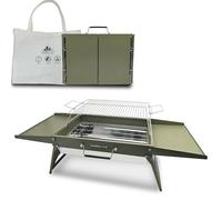 Charmline Gril à charbon de bois pliable portable 51 x 35 cm, barbecue compact pour l'extérieur, barbecue pour camping, pique-nique, jardin et fête sur la plage, vert
