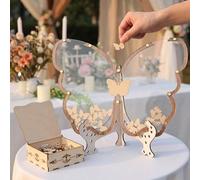 CHARMNAIL Livre d'or Mariage en Bois, 60 Papillons pour Messages, Déco Murale avec Boîte de Rangement, Alternative Créative pour Mariage, Anniversaire, Baptême (1 Coffret)