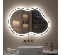 CHARMOR Miroir de salle de bain irrégulier à DEL avec lumières, 50,8 x 81,3 cm, miroir asymétrique éclairé par nuage, miroir de courtoisie pour mur, anti-buée, à intensité variable, mémoire de forme