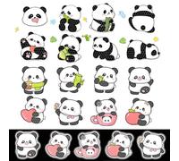 CharmVolax 16PCS Autocollants Réfléchissants Sûrs de Pandas Mignons, Autocollants d'Avertissement Réfléchissants de Visibilité Nocturne Élevée pour la Poussette de Voiture de Vélo de Casque