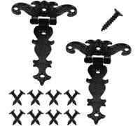 Charnières de Portail Rétro en Fer, Lot de 2, 8 Trous | Noires, Résistantes aux Intempéries, pour Portails et Portes D’armoire, Style Vintage