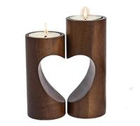 ChasBete Chandelier Bougeoir Bois, Photophore Coeur Mignon, Porte Bougie pour Decoration Salon/Centre de Table - Foncé