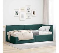 Châssis de lit d'angle avec matelas 2 pièces, velours vert, cadre en polyester et contreplaqué, mousse moyenne dure, installation facile