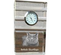 Chat britannique à poil court - horloge en verre avec photo, photo de chat en cristal, horloge sur pied personnalisée pour bureau de la marque Art-Dog