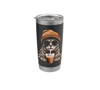 Chat buvant du café glacé amusant hipster propriétaire amoureux des chats Gobelet isotherme en acier inoxydable double paroi