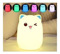 Chat coloré LED veilleuse RGB télécommande silicone USB lampe de chevet chambre rechargeable G