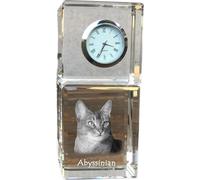 Chat d'Abyssinie - horloge en cristal avec photo, photo de chat dans le cristal, horloge de table personnalisée de la marque Art-Dog