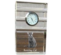 Chat de Bombay - horloge en verre avec photo, photo de chat dans du cristal, horloge sur pied personnalisée pour le bureau de la marque Art-Dog