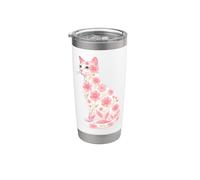 Chat floral rose pastel avec yeux bleus assis Gobelet isotherme en acier inoxydable double paroi