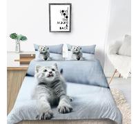 Chat Housse de Couette 160x200 Parures de Lit 1 Personne Imprimé 3D Microfibre Douce Animaux Mignons et Animaux de Compagnie Housses Couette avec 2 Taies d'oreiller et Fermeture Éclair k.3819