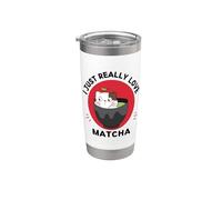 Chat matcha Kawaii avec inscription « I Just Really Love » Gobelet isotherme en acier inoxydable double paroi