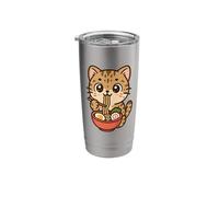 Chat mignon mangeant des ramen adorable animal art Gobelet isotherme en acier inoxydable double paroi