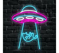 Chat Néon Signe, UFO Chat Spatial Voyage LED Signe de Néon pour Décor d'Art Mural, Chat Night Lampe Cadeau pour L'astronomie Funs Game Room Party Bandroom Birthday Gift USB Powered (16.1 "* 13.2")