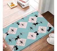 Chat Noir À Motif Géométrique en Losanges, Style Mid Century Cat Tapis De Porte D'Entrée Entretien Simple Tapis De Sol Absorbant Tapis pour La Chambre À Coucher Entrée De La Maison 40x60Cm