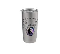 Chat noir avec inscription « The Joy Of The Lord Is My Strength » Gobelet isotherme en acier inoxydable double paroi