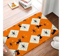 Chat Orange Géométrique en Losanges Style Années 50, Chat Noir Tapis Entree Attrape-Poussière Tapis De Porte Facile À Nettoyer Tapis Intérieur Entree pour Porte La Chambre À Coucher 40x60Cm