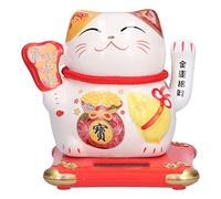Chat porte-bonheur agitant à l'énergie solaire - Décoration japonaise Maneki Neko pour la maison, le bureau et la voiture - Coffret cadeau en céramique (Lot de 2, blanc)