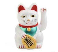 Chat porte-bonheur électrique doré brillant tenant une pépite d'or pour ouverture de magasin, bureau, voiture, décoration d'intérieur, statue de fortune en plastique à piles (blanc)