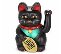Chat porte-bonheur électrique doré brillant tenant une pépite d'or pour ouverture de magasin, bureau, voiture, décoration d'intérieur, statue de fortune en plastique à piles (noir)