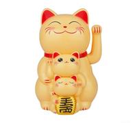 Chat porte-bonheur solaire agitant la famille de trois fortunes, décoration pour magasin, bureau, maison, tableau de bord automatique, 7,7 x 11,4 cm (jaune)