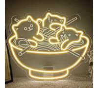 Chat Ramen Enseigne Lumineuse,Chat LED Neon Signe Art Decor pour Japonais Nouilles Resturant Shop Home Bar Cuisine,Kawaii Anime Neon Mural Cadeau pour Ado USB Powered(14.9"* 12,6")