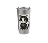 Chat samouraï | Chaton samouraï mignon, art japonais et kawaii Gobelet isotherme en acier inoxydable double paroi