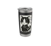 Chat samouraï | Chaton samouraï mignon, art japonais et kawaii Gobelet isotherme en acier inoxydable double paroi