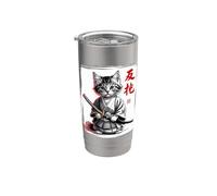 Chat samouraï | Kawaii, chaton samouraï, art japonais mignon Gobelet isotherme en acier inoxydable double paroi