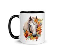 Chatcripant Mug Cheval Fleuri - Tasse Cheval Fleurs - Cadeau Amoureux des Chevaux - Mug Illustré Animal (Cheval aux fleurs)