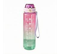 Chatonshen Bouteille d'eau Transparente Gourde Flasque Bidon Indicateur Horaire et Capacité Imprimé Corps Long Cylindrique Couvercle Large à Vissage Bec Protégé, Violet Dégradé, 1000ml