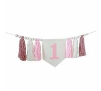 Chatonshen Guirlande Bannière Enfant Fête Bébé Fanion Perles Bois Pompons Fait Main Bannière Suspendue pour Chaise Haute Murs Entrée Convient aux Photos d'anniversaire Desserts Déco Intérieure, Rose