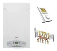 Chaudière Gaz BasNox Luna ST Blue Compact 2.24 Chappée 24 kW / Cheminée Complète (Douilles + Dosseret) avec Thermostat Filaire Gris G