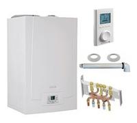 Chaudière Gaz Condensation MPX BIC De Dietrich 33 kW Complète (DOSSERET + DOUILLES + VENTOUSE) avec thermostat filaire Gris G