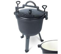 Chaudron en Fonte - Vilde - 8 L - 33 x 29 x 47 cm - Noir avec Centre Émaillé Beige