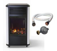 Chauffage à gaz 3.4 KW mobile Effet feu Blanc et Noir + Tuyau gaz + Détendeur butane Manhattan Sahara