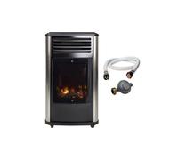 Chauffage à gaz 3.4 KW mobile Noir Effet feu + Tuyau gaz + Détendeur butane Manhattan SAHARA