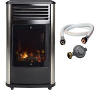 Chauffage à gaz 3.4 KW mobile Noir Effet feu + Tuyau gaz + Détendeur butane Manhattan SAHARA
