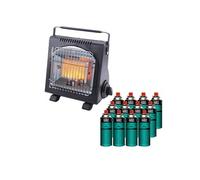 Chauffage à gaz portable 1700W + 12 Cartouches gaz Allumage Piezo Thermocouple ODS Camping Pêche