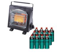 Chauffage à gaz portable 1700W + 12 Cartouches gaz Allumage Piezo Thermocouple ODS Camping Pêche INTEC