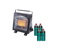 Chauffage à gaz portable 1700W Céramique + 4 Cartouches de gaz Thermocouple ODS Camping Pêche