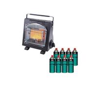 Chauffage à gaz portable 1700W Céramique + 8 Cartouches gaz Allumage Piezo Thermocouple ODS Camping Pêche