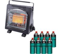 Chauffage à gaz portable 1700W Céramique + 8 Cartouches gaz Allumage Piezo Thermocouple ODS Camping Pêche INTEC