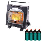 Chauffage à Gaz Portable 1700W Fuego + 4 Cartouches Butane EN417 Piezo HSC ODS Anti-Basculement INTEC