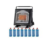 Chauffage à gaz portable Piezo 1700W Systèmes Sécurité intégrés + 8 Cartouches de gaz Butane Autonomie 2h30 KEMPER