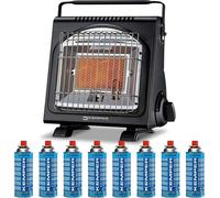 Chauffage à gaz portable Piezo 1700W Systèmes Sécurité intégrés + 8 Cartouches de gaz Butane Autonomie 2h30 KEMPER