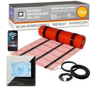 Chauffage au sol électrique - tapis chauffant avec thermostat WiFi - 1,5 m² | Écran tactile & appli, sonde de sol; plancher chauffant 160 W/m², trame autocollante; pour carrelage & pierre naturelle