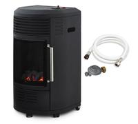 Chauffage d'appoint à gaz Volga avec soufflerie - FAVEX - Effet feu de cheminée - Tuyau et détendeur inclus - 6 puissances - 40 m²