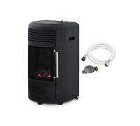 Chauffage d'appoint à gaz Volga - - Effet feu de cheminée - Livré avec tuyau et détendeur - 6 puissances - 40 m², Noir