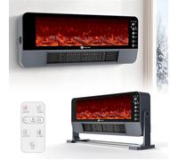 Chauffage D'Appoint Mural Électrique - Flamme Décorative Télécommande Écran Tactile 3 Niveaux 2000W - Verre Trempé Sécurisé Design
